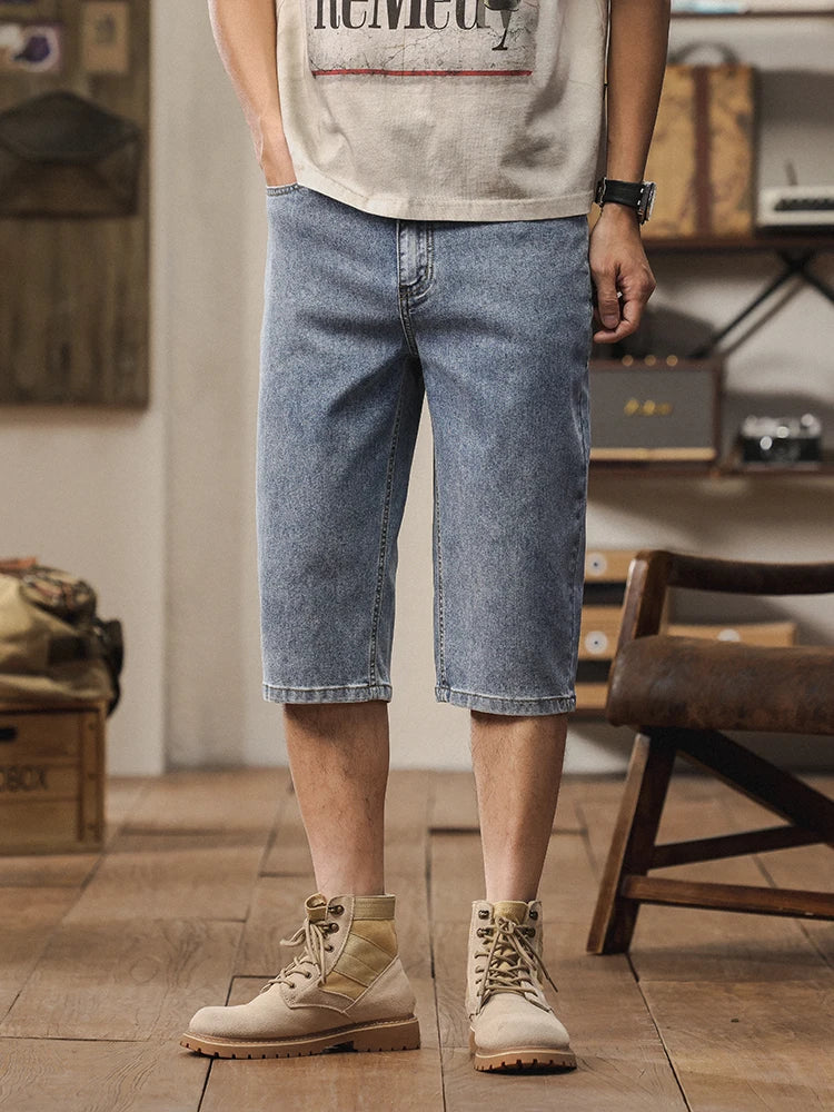 2025 New American retro cropped men wide leg jeans Y2k Gothic washed loose straight casual couple shorts sweatpants ATFH
