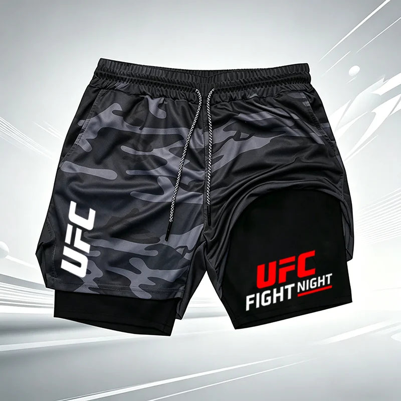 Men's Summer UFC GYM Print 2-in-1 Compression Liner Casual Shorts Quick Dry Gym Training Workout Breathable Running Shorts wx241