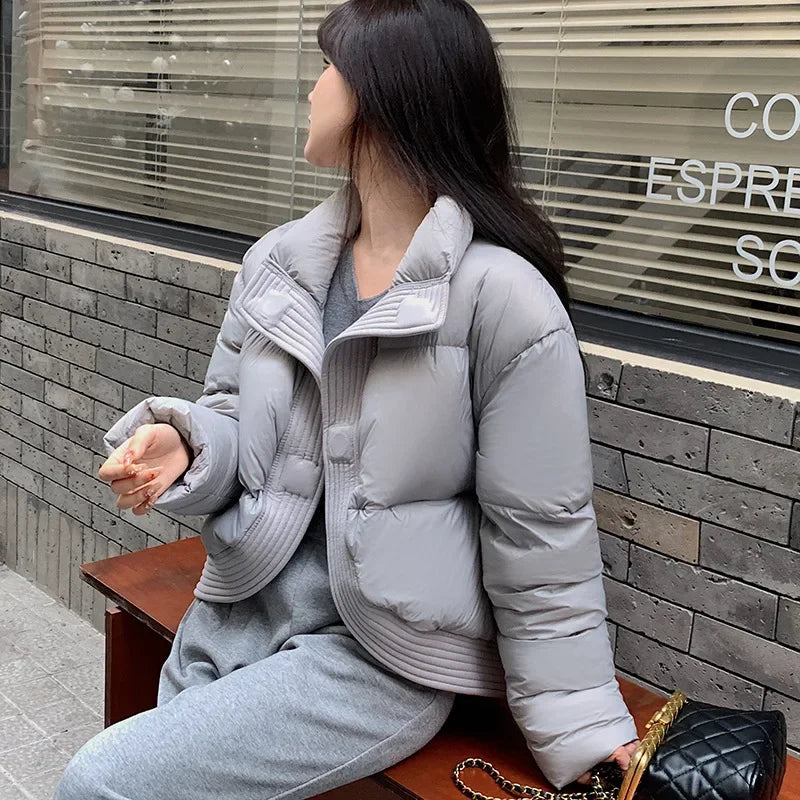 2023 Winter Down Cotton Jacket Women Parka Puffer Jacket Long Sleeve High Waist Coat Y2k Thickened Warm Coat women clothes ATFH