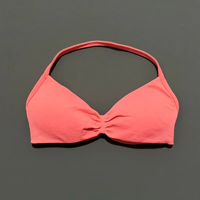 Sports Strappy Bra Yoga Underwear Women Gym Top Running Exercise Backless Bra High Support Active Wear Fitness Workout Halter - ATFH