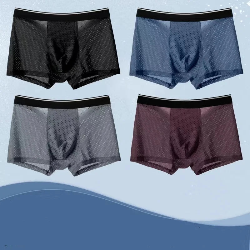 4PcsMen's Underwear Men Boxer Shorts Ice Silk Mesh Boxer Shorts Summer Sexy Breathable Antibacterial Underpants Plus Size XL-6XL