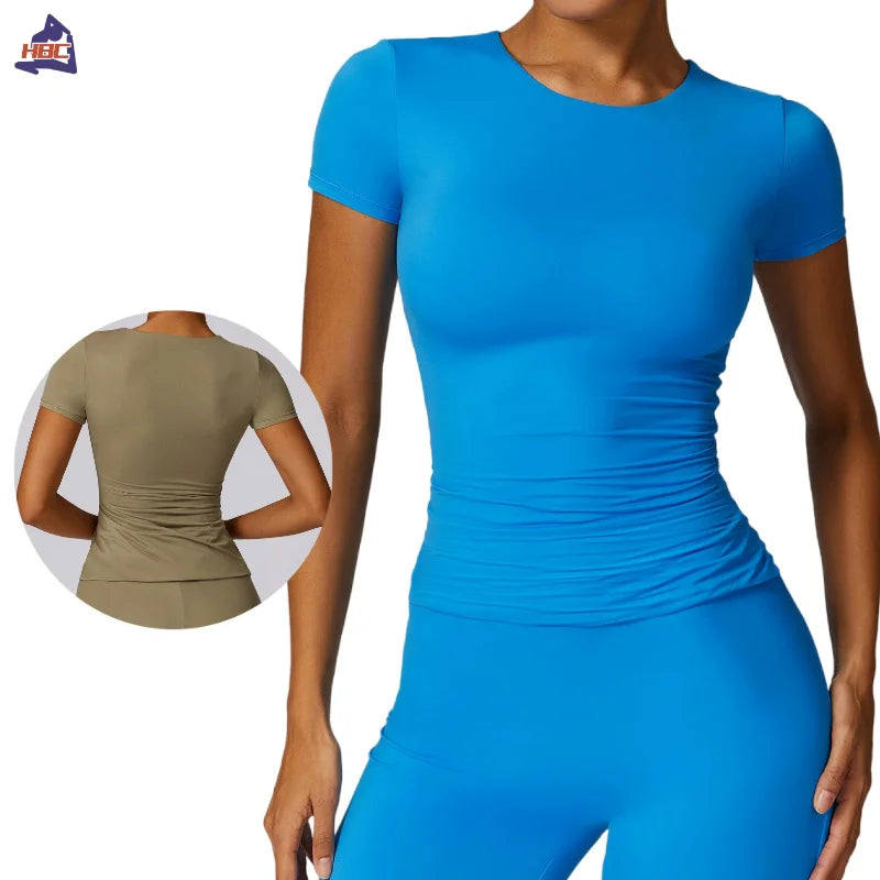 Skin Friendly Soft Shirts Breathable Quick Dry Yoga Top Running T-shirt Short Sleeve Skinny Elastic Fitness Tee Women Sports Top - ATFH