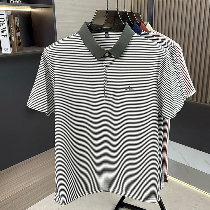 Luxury brand striped short sleeve polo shirt new fashion letter embossed men's T-shirt summer breathable Korean style casual top