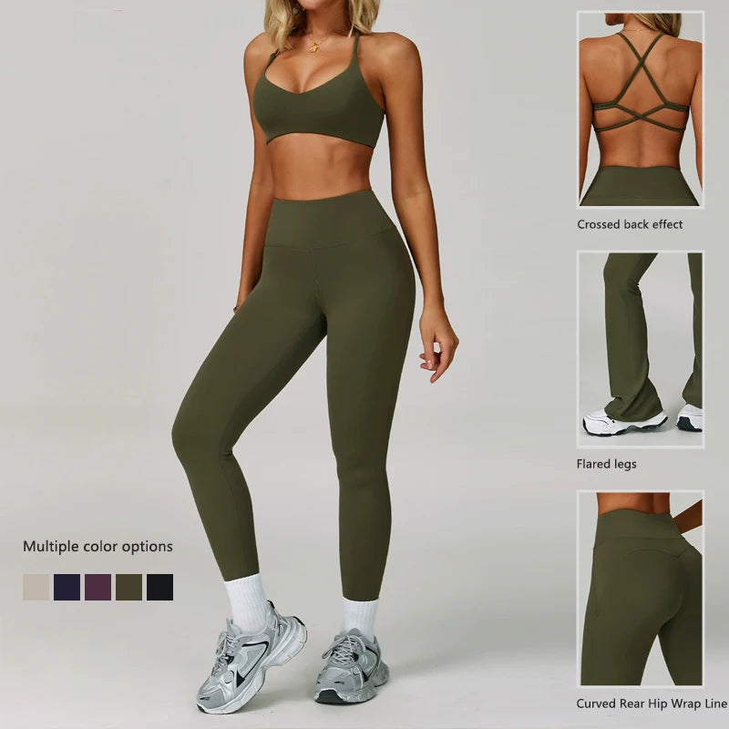 Hearuisavy Women's Running Comfort 2Pcs Sports Pants Set High Waist Push Up Workour Sportswear Casual Cycling Jogging Yoga Bras - ATFH
