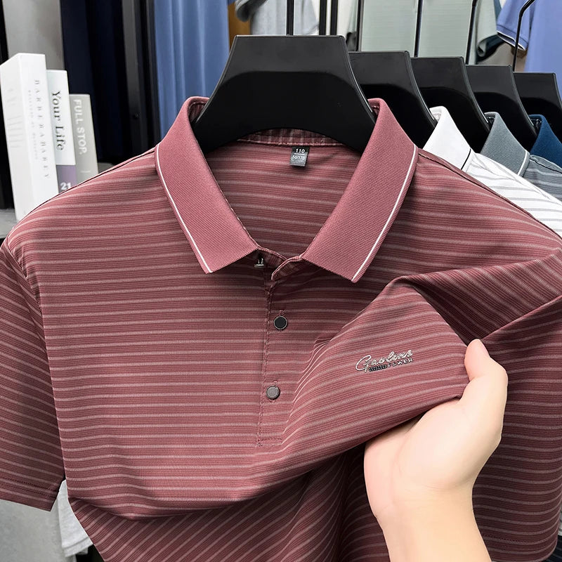Summer New Style Men's Striped Lapel Fashion Simple Breathable Polo Shirt