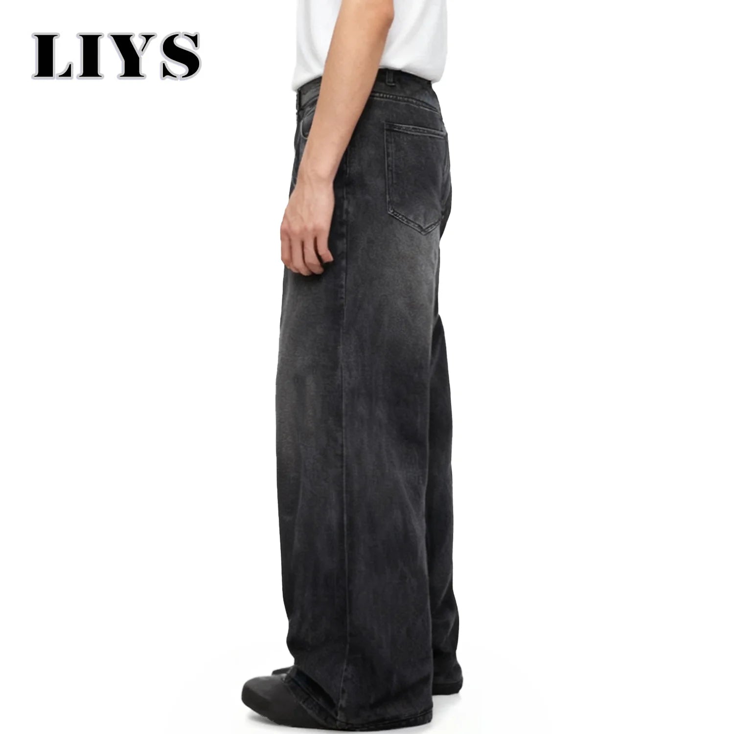 Four Season Men's Jeans Korean Version Student Casual Pant American Retro Gray Black Loose Wide Leg Jean Baggy Men's Denim Pants ATFH