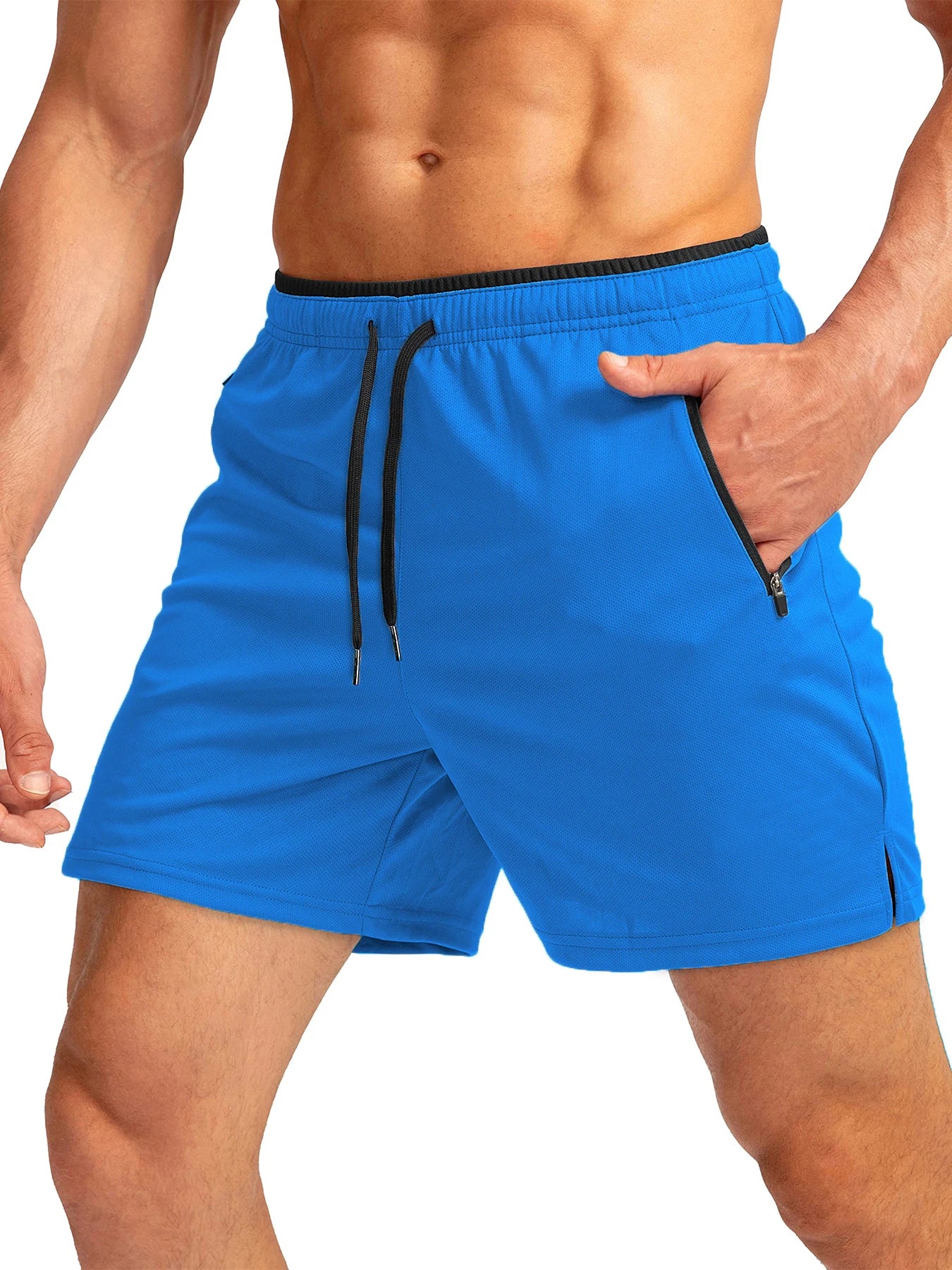 Men's running shorts with zippered pockets, quick-dry, suitable for gym workouts, 5-inch men's shorts