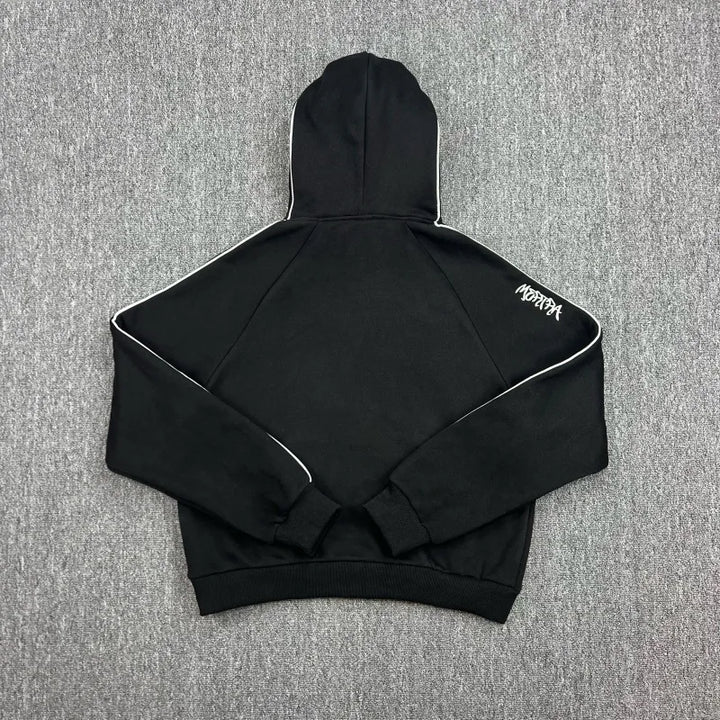 Mertra Patchwork Batwing Sleeve Embroidered Fleece-Lined Hoodie High-Street Relaxed-Fit Winter Jacket for Men and Women - ATFH