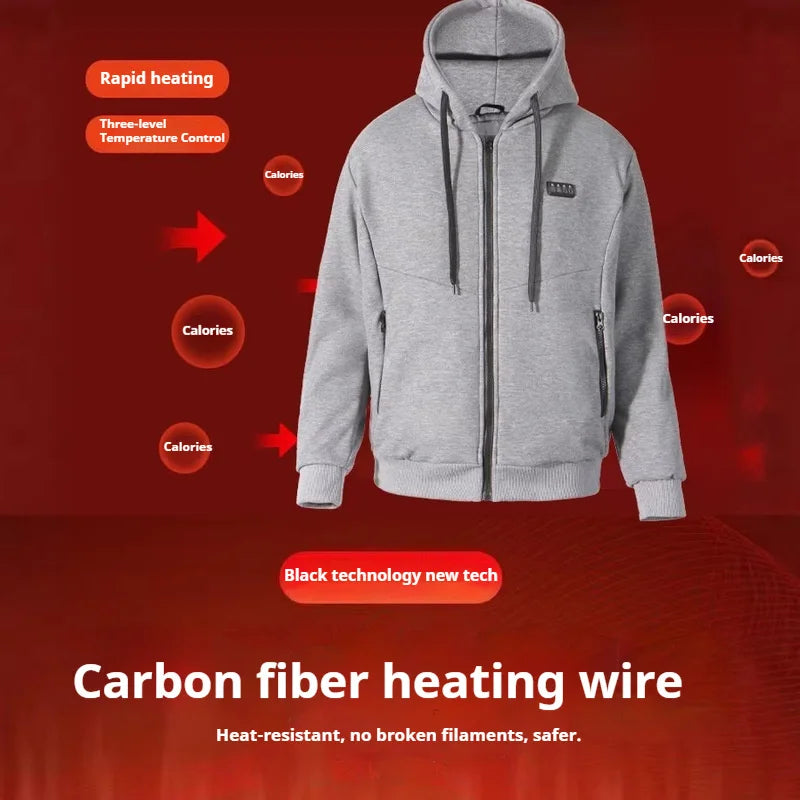 Heated Hoodie 23 Zones Heating Carbon Fiber 3 Temp Settings Winter Warm Unisex Zip-Up Smart Heated Sweatshirt Autumn Winter - ATFH
