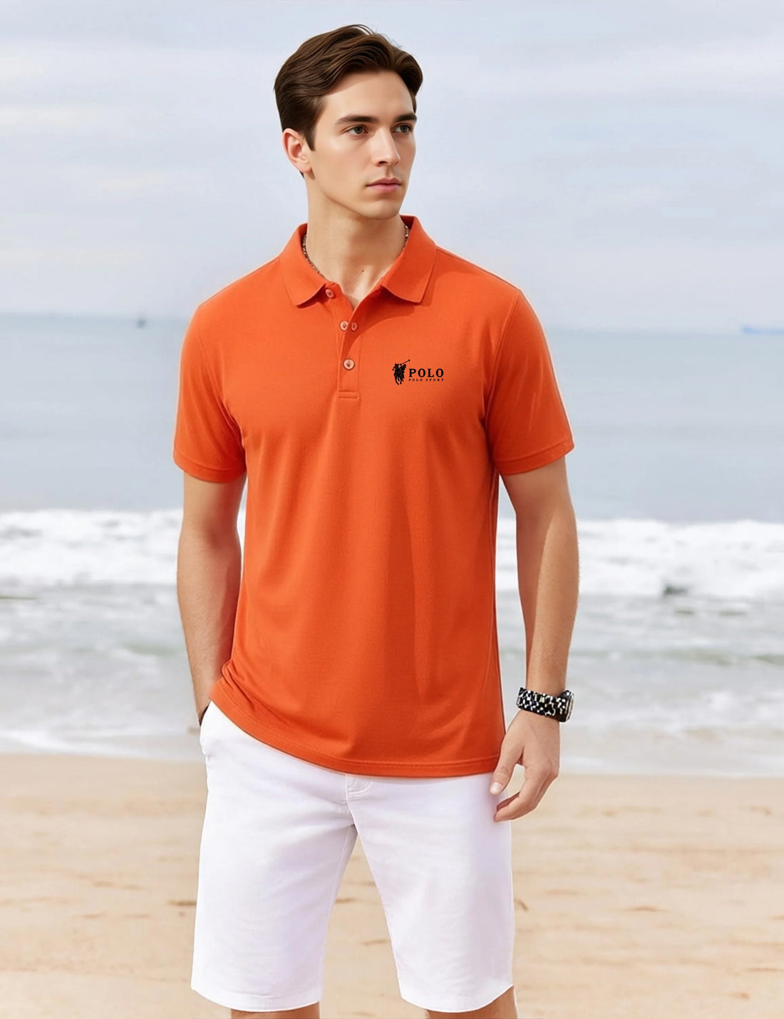 Men's summer high-quality short sleeved polo shirt button letter printed T-shirt for business and casual men's wear