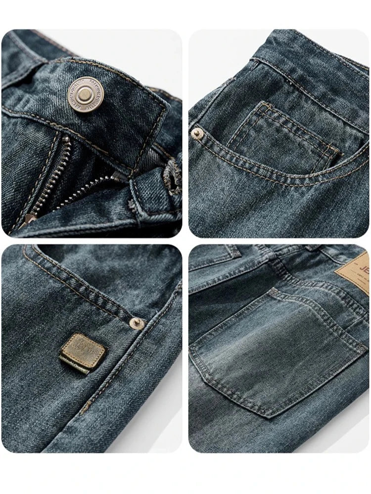 Spring Autumn American Retro Straight Jeans Men Streetwear Korean Fashion Loose Baggy Wide Leg Denim Pants Male Casual Trousers ATFH