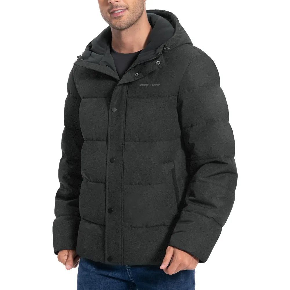 Pioneer Camp Mens Winter Coat Warm Winter Puffer Jacket Waterproof Thicken Insulated Windproof Hooded Down Quilted Coat