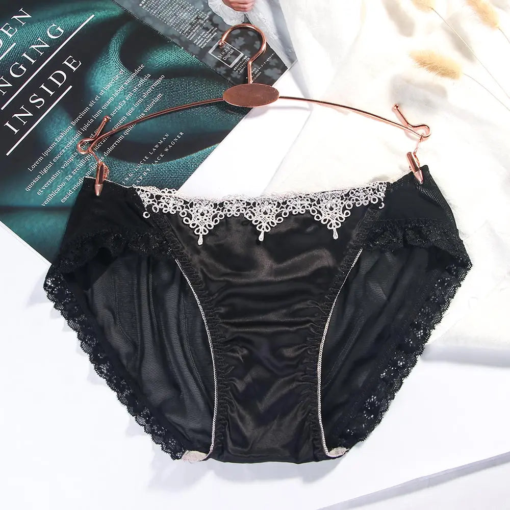 Solid Color Sumptuous Hollow Out Women Low-rise Net Lace Panties Briefs Underwear