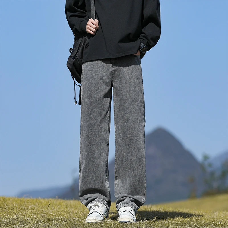 Autumn men's jeans loose and breathable solid color casual straight leg pants, a must-have cool and handsome for high street you ATFH