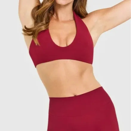 SoftMotion Minimal Halter Neck Bralette Workout Women's Sports Bra Gym High Support Underwear Pilates Yoga Halter Top Running - ATFH