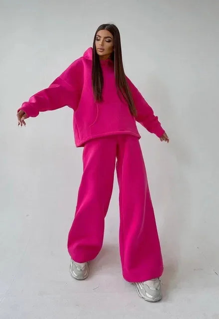 2025 New Autumn Winter Hooded Pocket Loose Sweatshirt Set Women Multi Color Options Casual Sport Two Piece Outfit