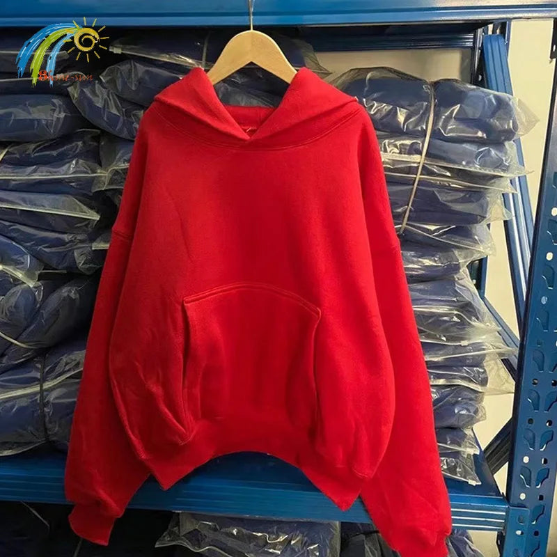 Autumn Winter High Street Oversized Kanye West Hoodie Men Women 1:1 Solid Color Black Brown Red Blue Pullover Streetwear Hooded - ATFH