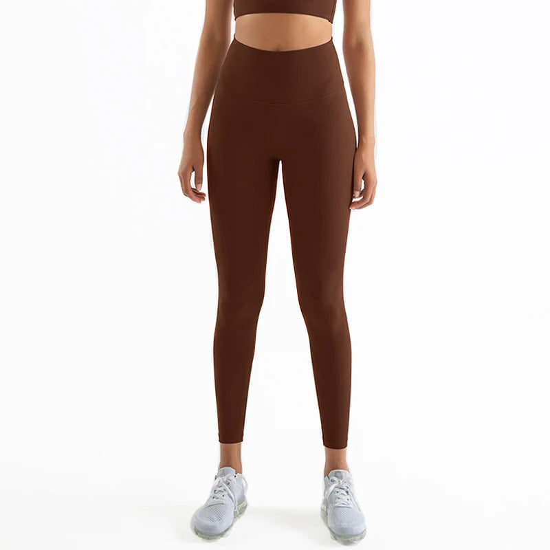 SOISOU Nylon Yoga Pants Gym Leggings Women Girl Fitness Soft Tights High Waist Elastic Breathable No T Line Sports Pants - ATFH