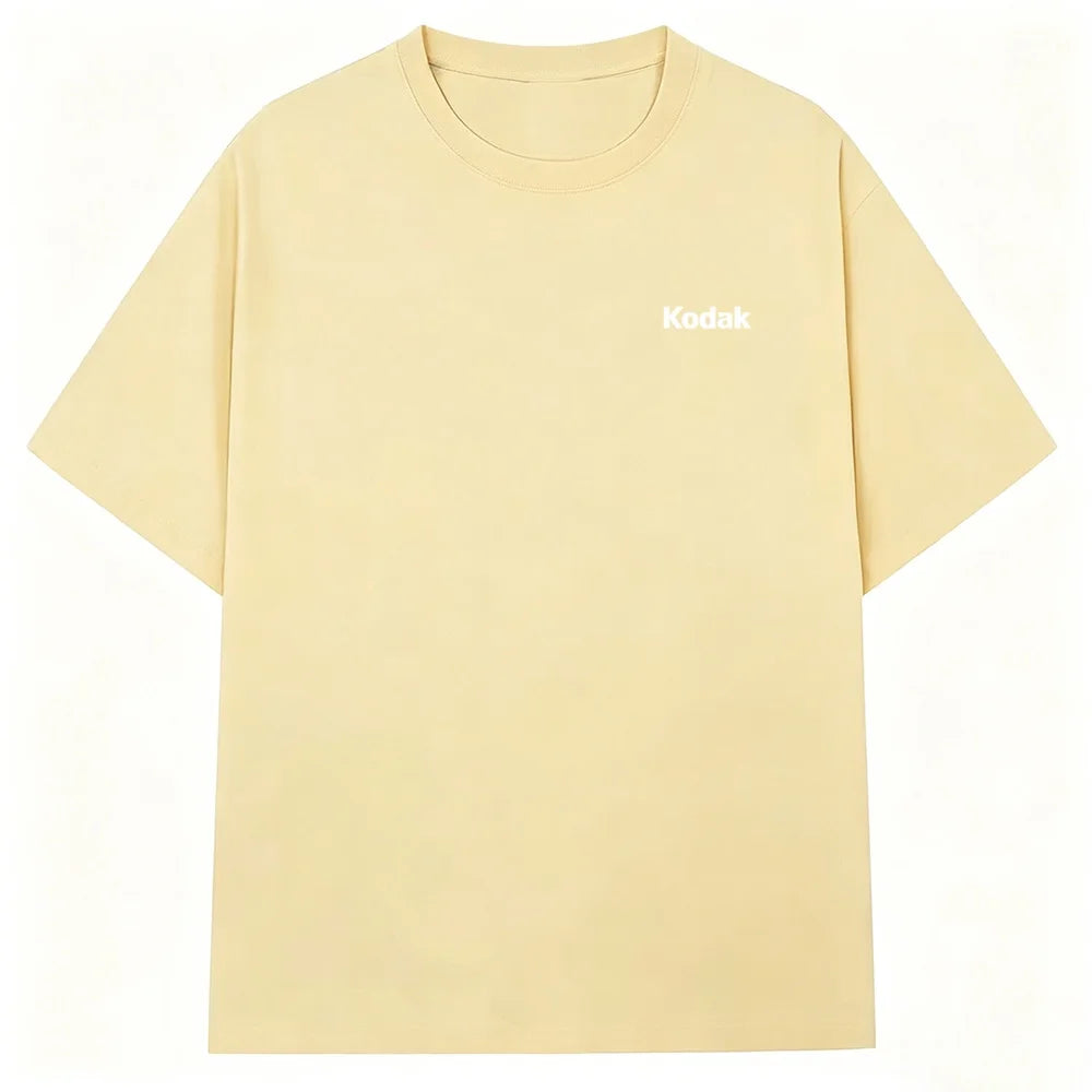 Kodak Mini Logo T-Shirt, Cream Beige Small Print Tee, Cotton Crewneck for Men & Women Retro Casual Streetwear ATFH