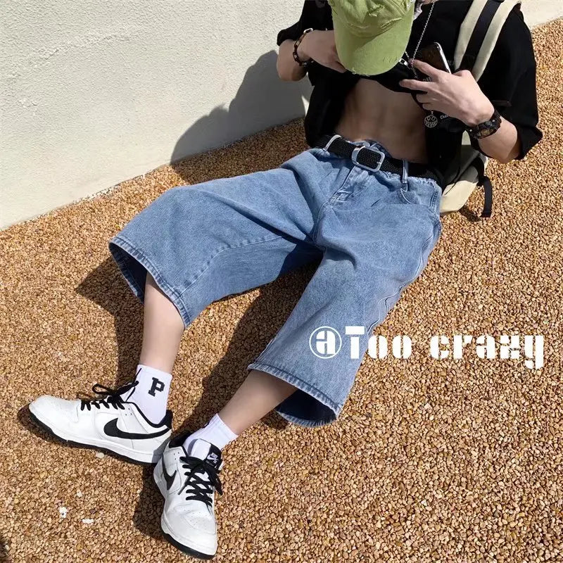 jeans Pants men Summer Short Jeans Big-pockets Breeches Hip Hop Streetwear Baggy Denim Shorts Casual Wide-leg Capris Pants ATFH