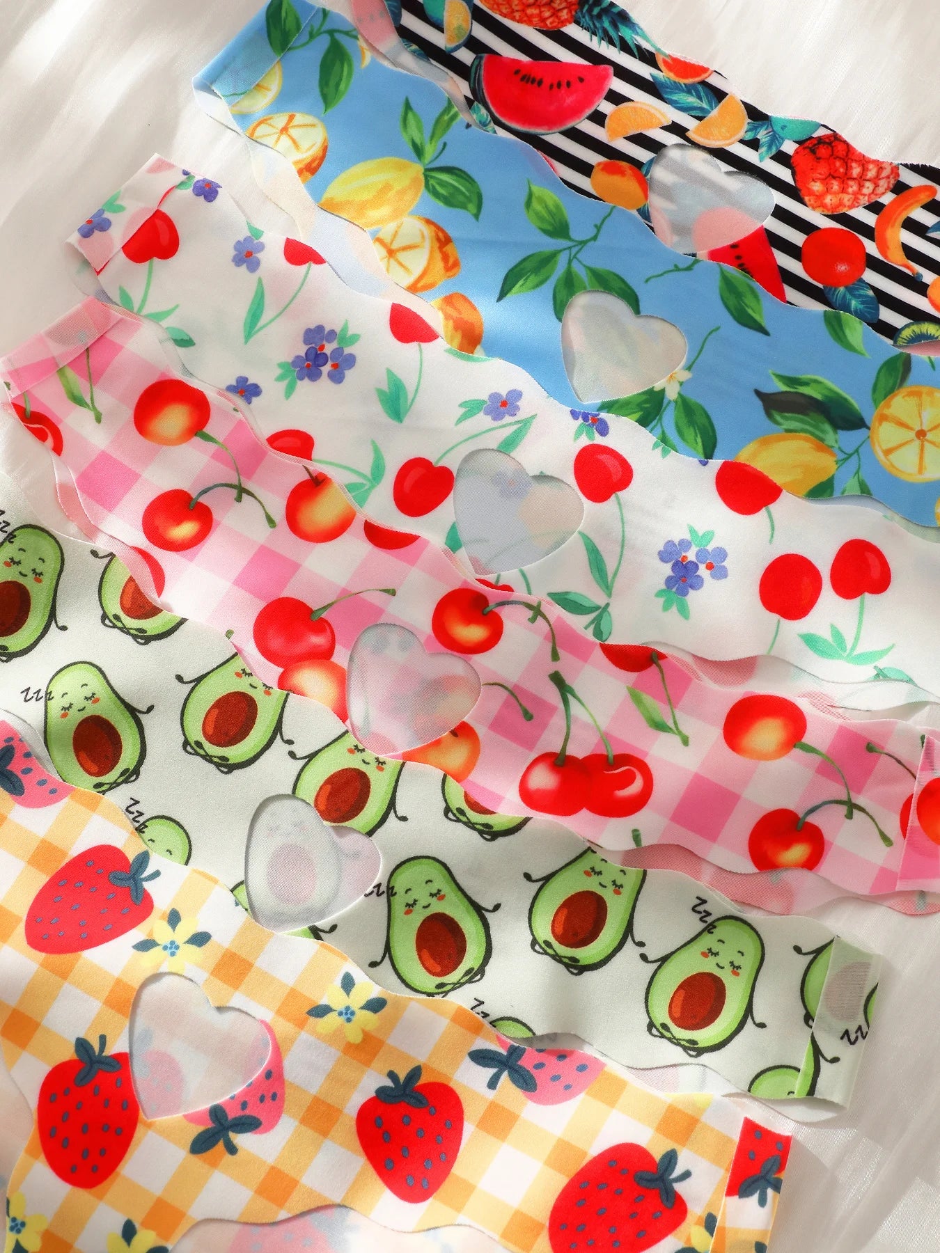6Pcs Women's Fruits Print Seamless Thongs No Show Invisible Soft Stretch Ice Silk Multi-color Panties