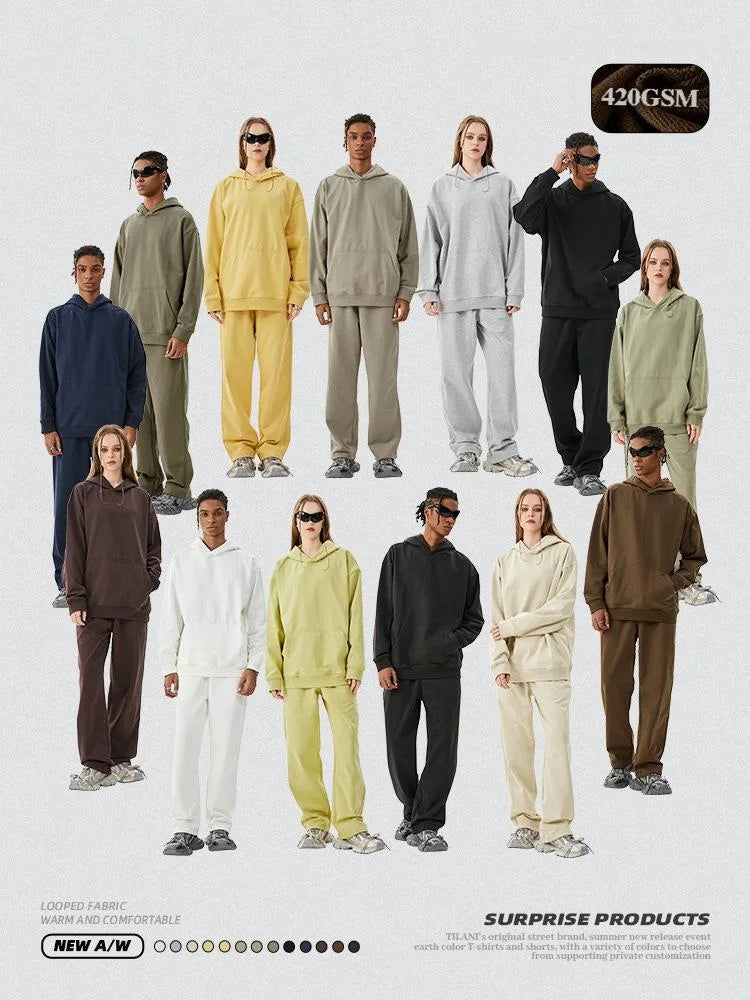 MAQVOB Top Quality Luxury Apparel 420g French Terry Tracksuit Euro US Size Spring Autum Oversize Full Hoodie Tracksuit for Men - ATFH