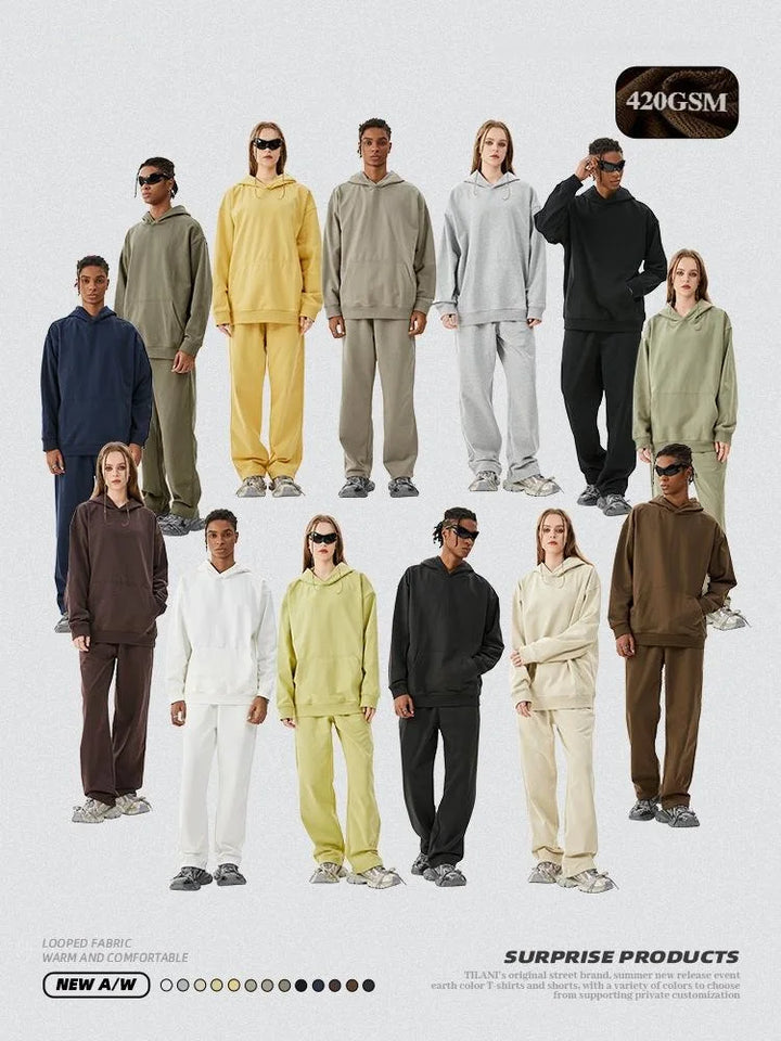 MAQVOB Top Quality Luxury Apparel 420g French Terry Tracksuit Euro US Size Spring Autum Oversize Full Hoodie Tracksuit for Men - ATFH