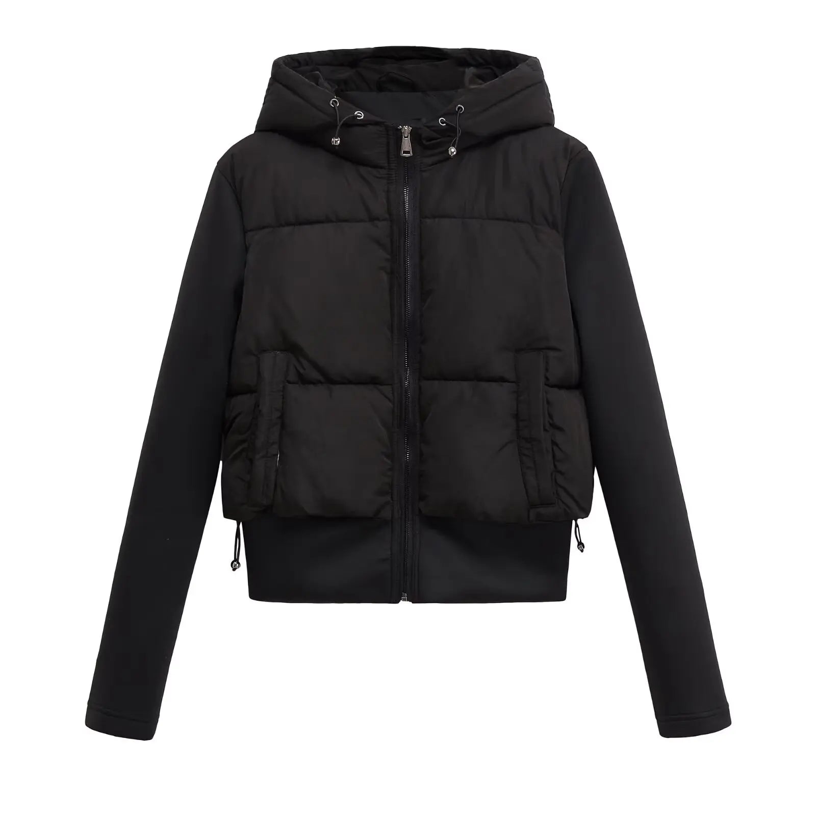 2025 WOMAN  Autumn New Fashion Short Stitching Hooded cotton-padded jacket Chic Zipper Joker Coat Outerwear Mujer
