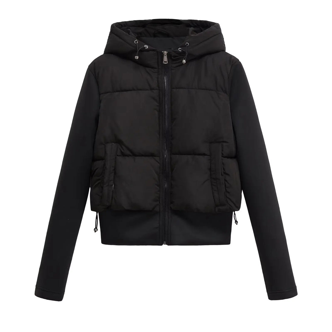 2025 WOMAN  Autumn New Fashion Short Stitching Hooded cotton-padded jacket Chic Zipper Joker Coat Outerwear Mujer
