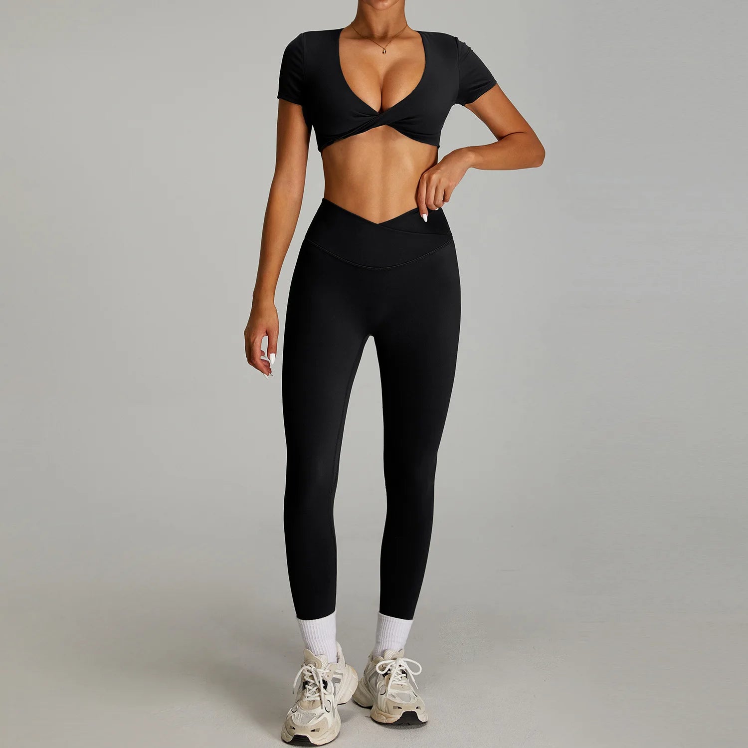mikeyoga Women Yoga Suit 2PCS Sports Set Quick-Drying Gym Set Women Tracksuit Running Workout Short Sleeves Sports Yoga Clothing - ATFH