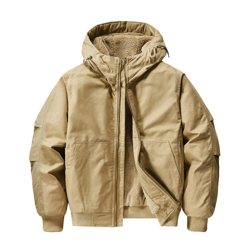 Winter Men's Fleece Warm Bomber Jackets Fashion Men Cotton Thermal Tactical Hooded Coats Men Multi-pocket Windbreaker Jacket 6XL