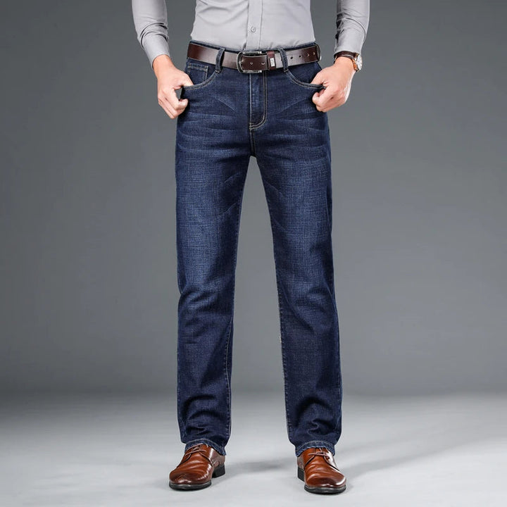 SHAN BAO 2022 autumn spring fitted straight stretch denim jeans classic style badge youth men's business casual jeans trousers ATFH