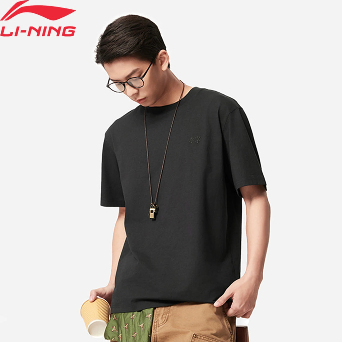 Li-Ning Men's Sports Style T-Shirt 75%Cotton 25%Polyester Regular Fit Comfortable LiNing Embroidery Logo Tee Top AHSV145 - ATFH