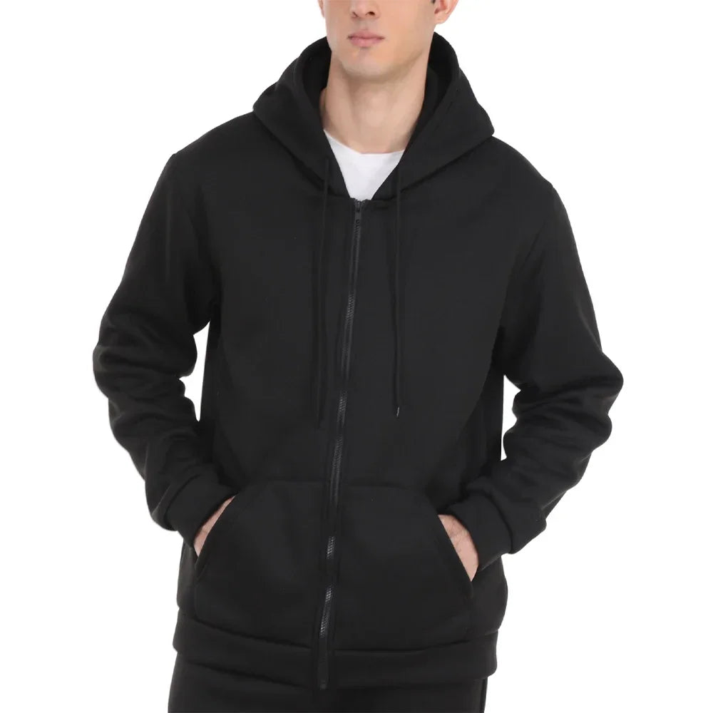 Men's Fleece Zip Up Hoodies Running Sports Sweatshirts Fashion Women Classic Casual Zipper Jackets Y2k Coats Hip Hop Streetwear - ATFH