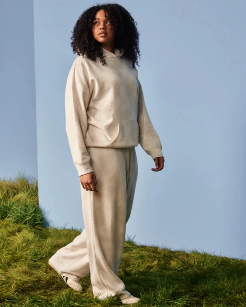 Female Solid Color Loose Sweatshirt Two-piece Sets Fashion Hooded Hood With Pocket Wide-leg Pants Suit Autumn Winter Lady Outfit