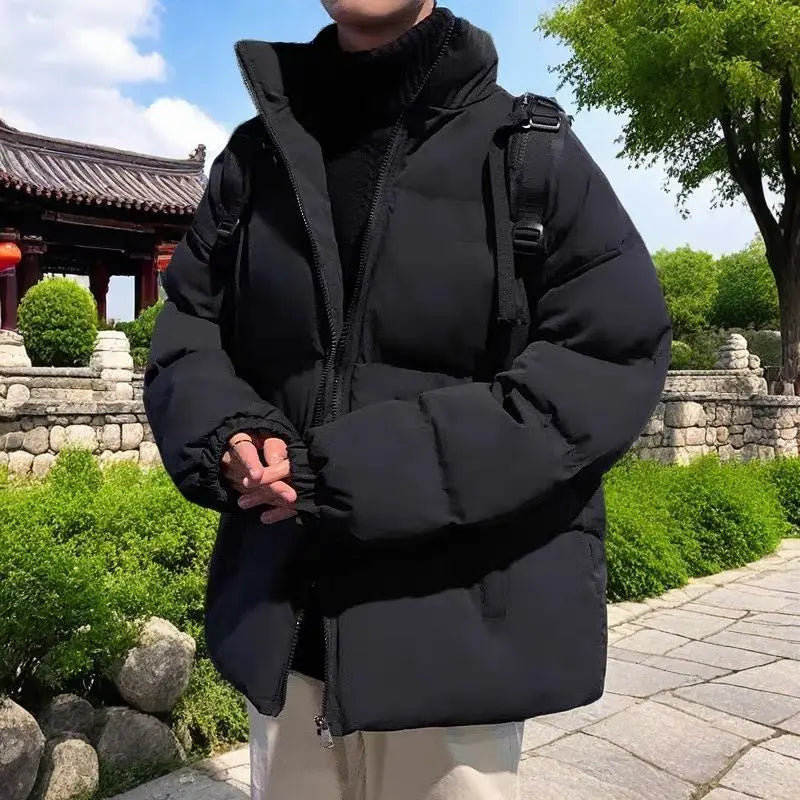 Men's Parkas New Korean Thicken Cotton Padded Coats Male Winter Warm Overcoats Men Solid Color Zipper Casual Jackets F253