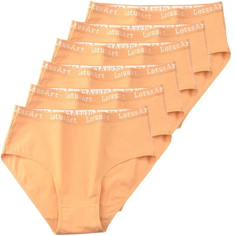 6pcs Cotton Women Panties Lady Plus Size Underwear High Waist Briefs Breathable Solid Color Female Lingerie Shorts