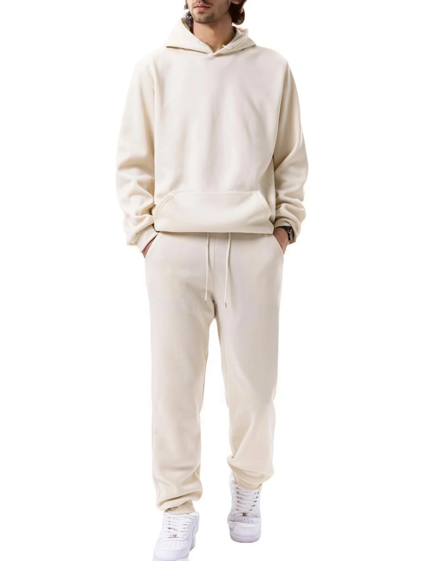 Men's Sports Suit Autumn and Winter Hoodie+pants 2-piece Set Fashionable Solid Color Casual Pullover and Pant Outdoor Sportswear - ATFH