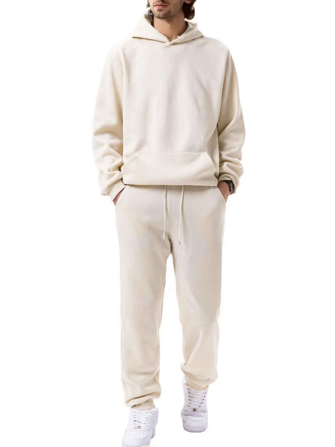 Men's Sports Suit Autumn and Winter Hoodie+pants 2-piece Set Fashionable Solid Color Casual Pullover and Pant Outdoor Sportswear - ATFH