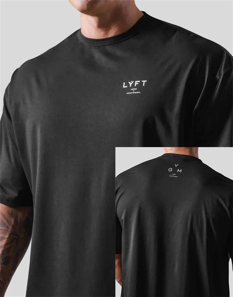 LYFT JP&UK Brand Men T-shirt Casual Gym Short Sleeve 100% Cotton Fitness T Shirt Bodybuilding Workout Print Tees Tops Clothing ATFH