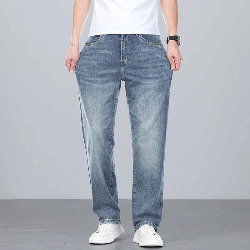2025 new summer thin men's straight leg pants denim pants light business comfortable breathable light luxury All-match jeans ATFH