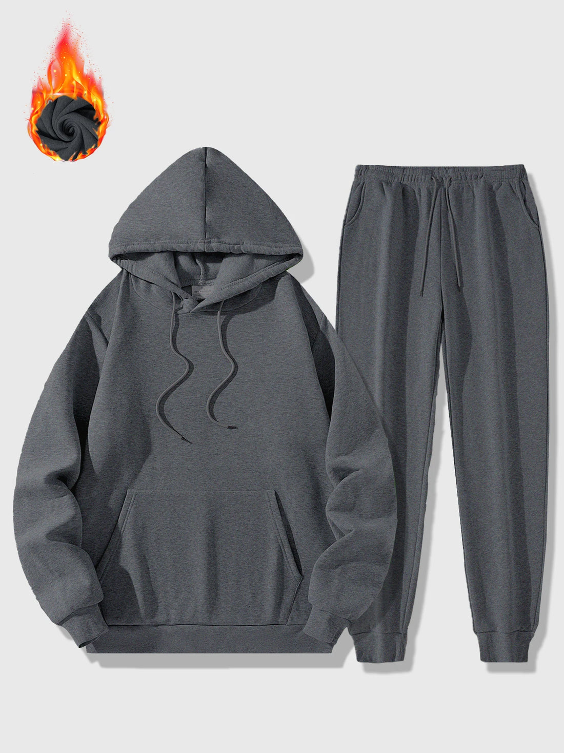 Men's Sports Suit Autumn and Winter Hoodie+pants 2-piece Set Fashionable Solid Color Casual Pullover and Pant Outdoor Sportswear - ATFH