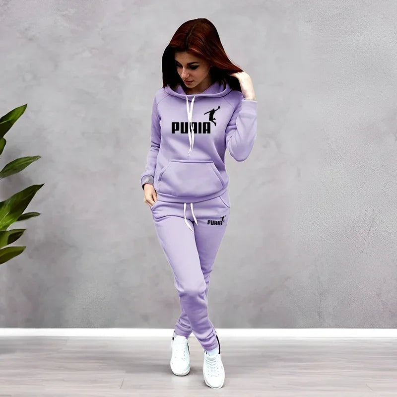 Autumn Winter Daily Casual Sporty Hoody Outfit Female Home Outdoor Comfort Sportswear Women's Jogger Set Hoodies and Sweatpants