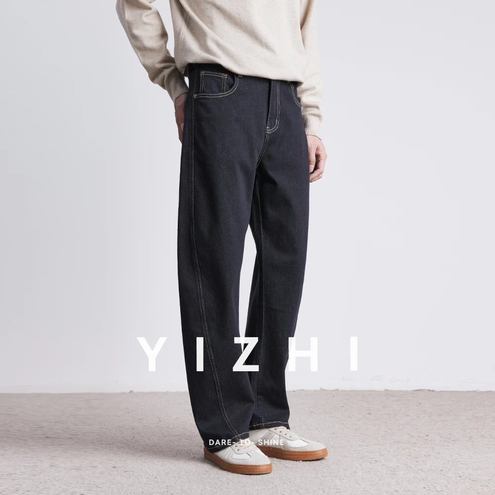 Fashion Retro Denim Jeans Men Spring Autumn New Straight Multi-Pocket Loose Casual Mid-Waist Trousers Men's Jeans ATFH