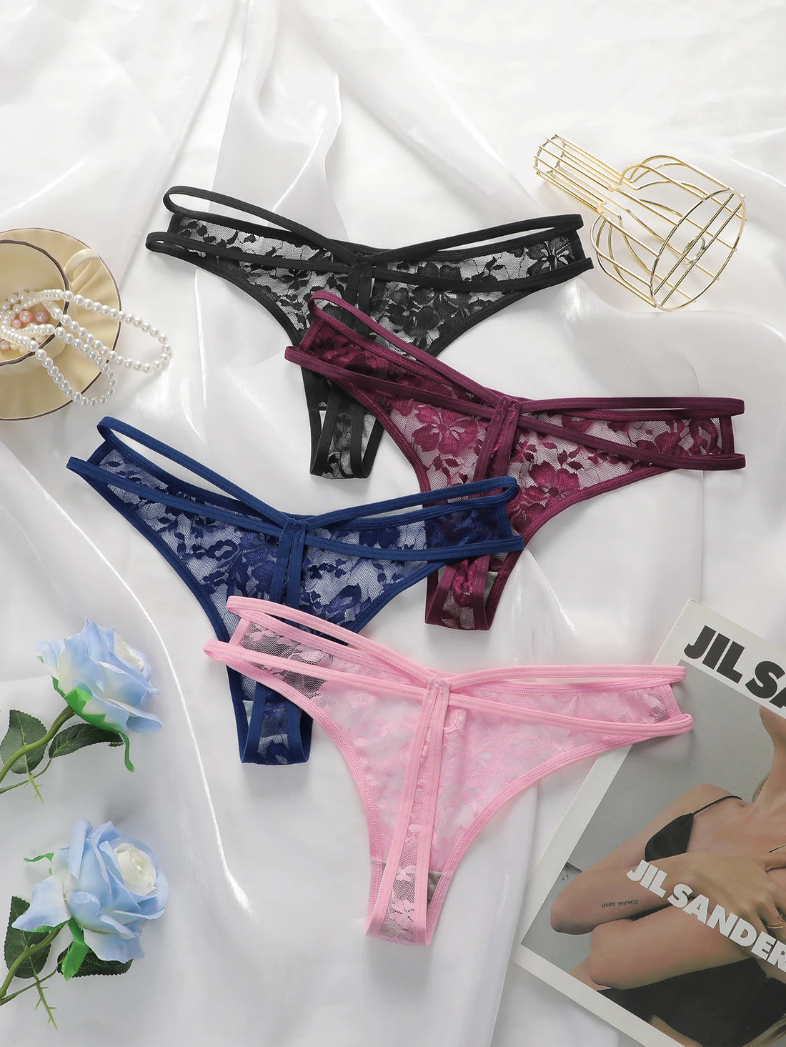 4-piece Hot Selling New Transparent Multi-color Lace Sexy Underwear For Women's Trackless Invisible Thong Underwear C864