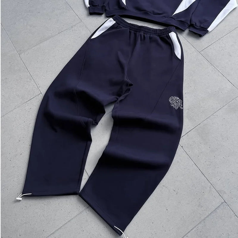 Autumn and winter new trendy men's and women's high street Japanese casual sports letter hooded sweatshirt and pants set ATFH