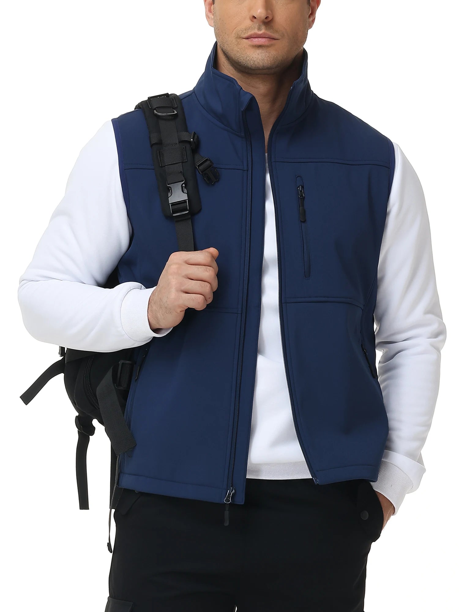 Men's Windproof Softshell Thick Vest, Comfortable Sleeveless Jacket Multi Pocket Sports Vest for Hiking Cycling