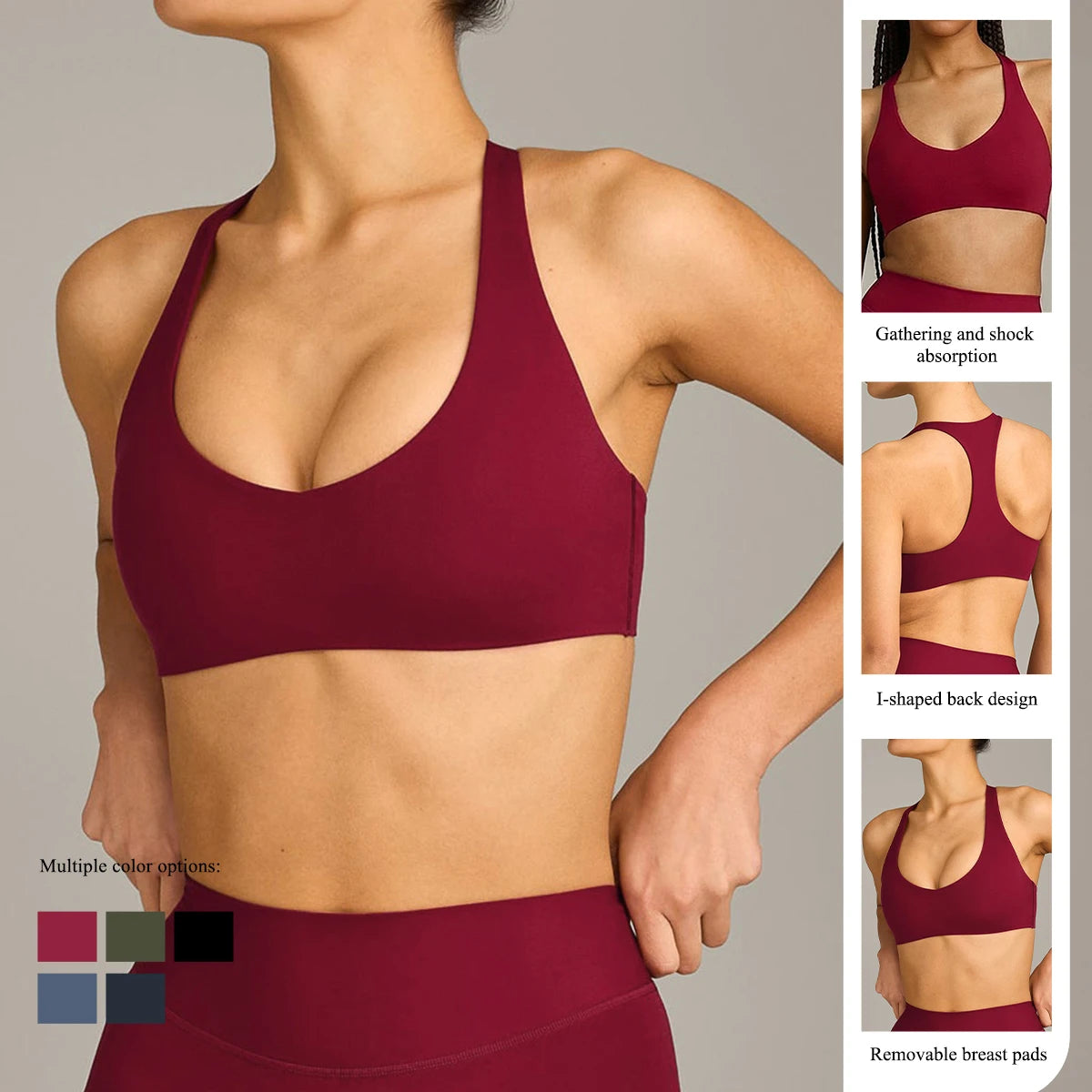 Hearuisavy Summer Sports Bra Women High Impact Running Sweatproof Fitness Bra Push Up Shockproof Yoga Brassiere Workout Top Gym - ATFH