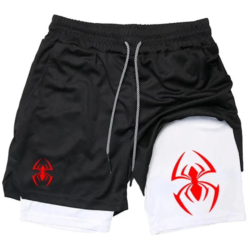 Red Spider Logo 2-in-1 Compression Gym Shorts Men Quick Dry Liner Workout Training Running Sports Athletic Casual wx201
