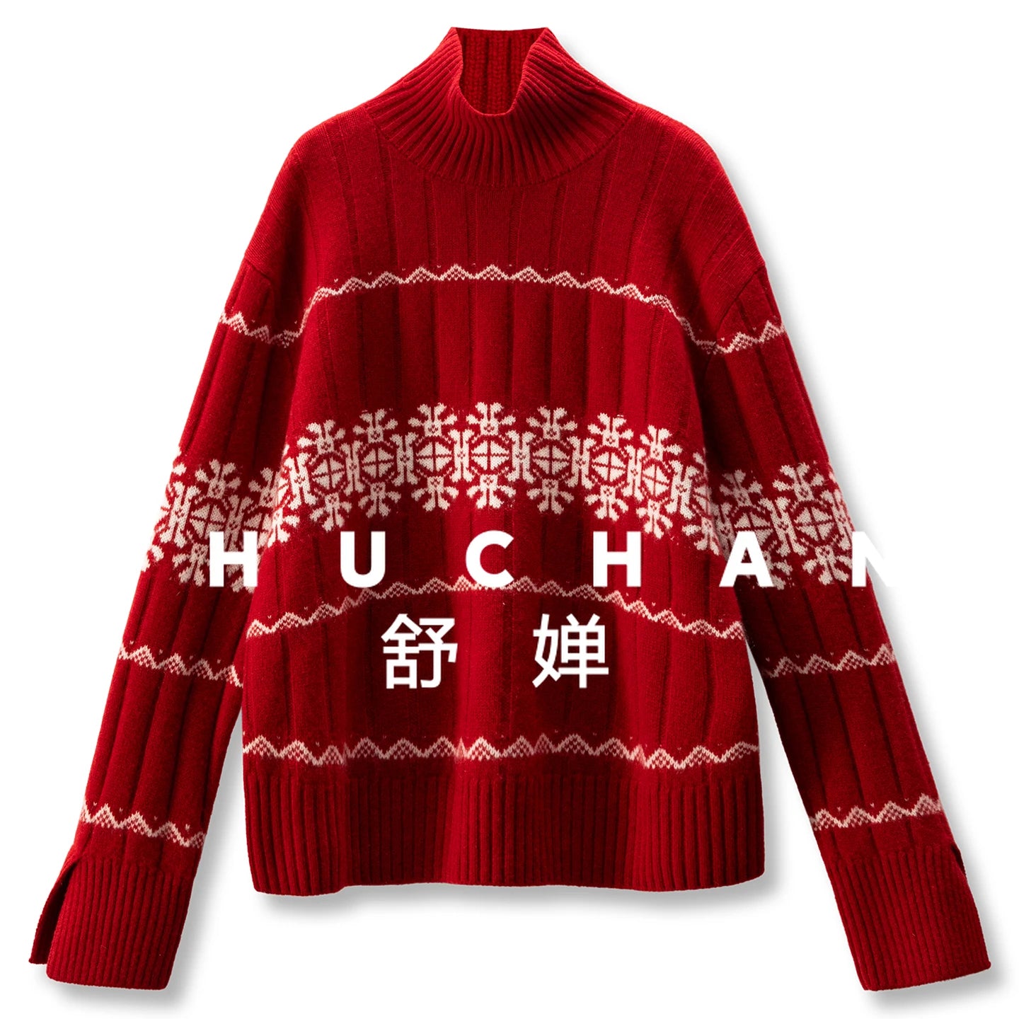Christmas Knit Pullover Warm Luxury Is Red100 Cashmere Fair Island Jacquard Turtleneck Sweater Women's 500g 18J1 - ATFH